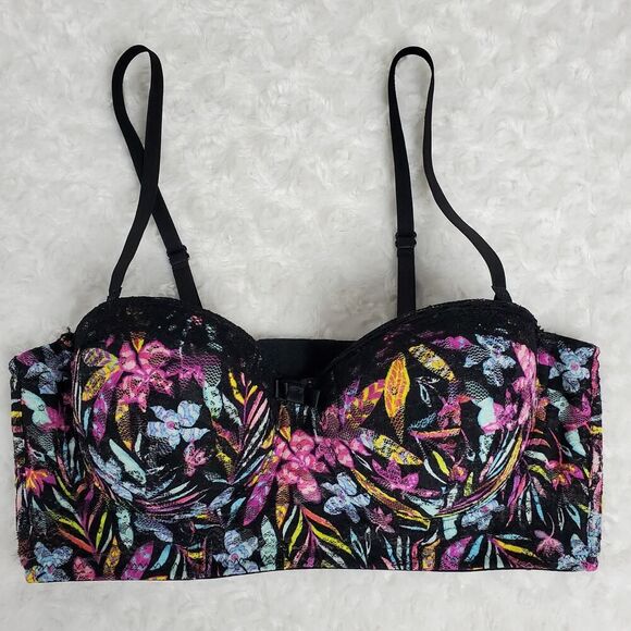 Black Fuchsia Floral Underwire Bra Black Pink Size 36B - Picture 4 of 10